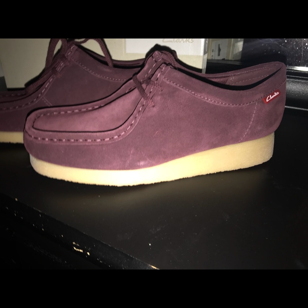 Wine suede Clark wallabees